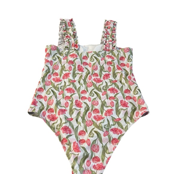 ❗️SOLD❗️Rose Print Ruffled Straps One Piece Swimsuit - Picture 3 of 9